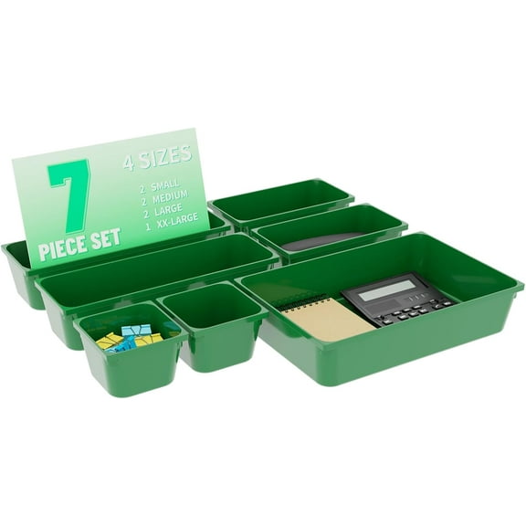 25 pc Clear Plastic Drawer Organizer Set,4 Size Small Storage Containers for Organizing Jewelry,Utensil,Junk,Tea,Makeup,Shallow Drawer Organizers Tray Suitable for Office,Desk,Bathroom,Vanity,Kitchen