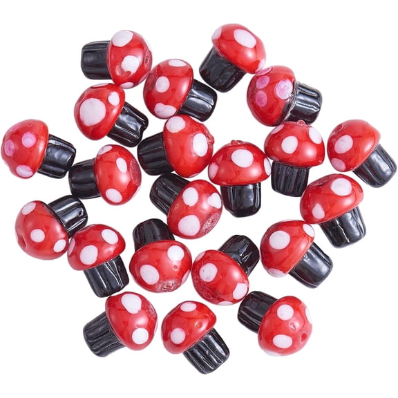 25 pc Handmade Lampwork Beads Mushroom Red 14~14.5x12.5mm Hole: 1.2~1.5mm Lampwork