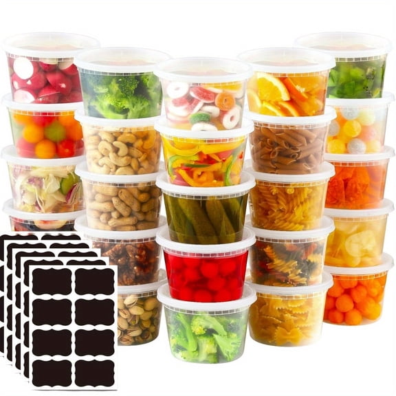 25 pcs 16 oz Plastic Deli Food Containers With Lids, 25pcs Food Containers+25pcs Label, Airtight Food Storage Containers, Freezer/Dishwasher/Microwave Safe, Soup Containers For Takeout Meal Prep Stor