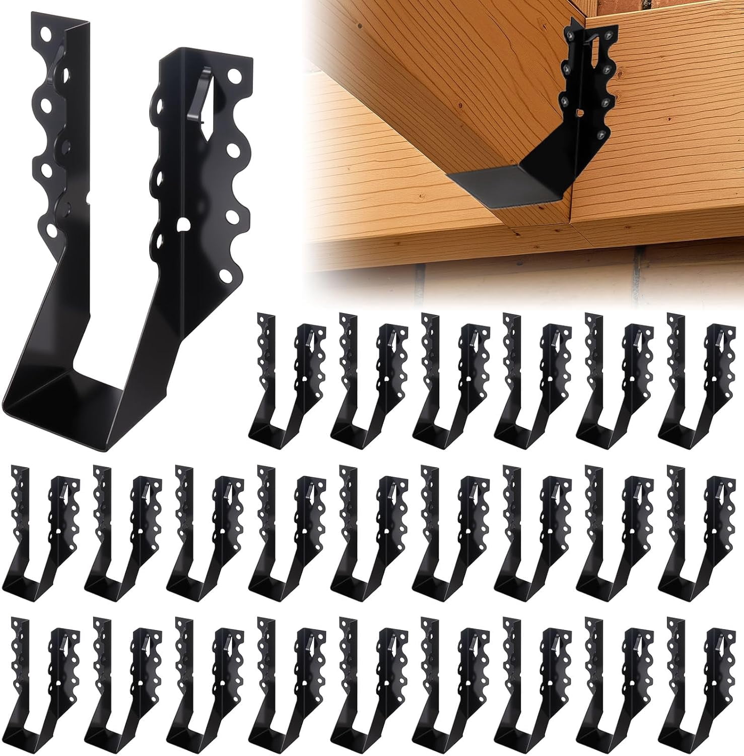 25 pcs 26 wooden beam brackets, 20-gauge black powder coated surface mounting brackets, suitable for deck, floor, ceiling, roof hurricane tie brackets