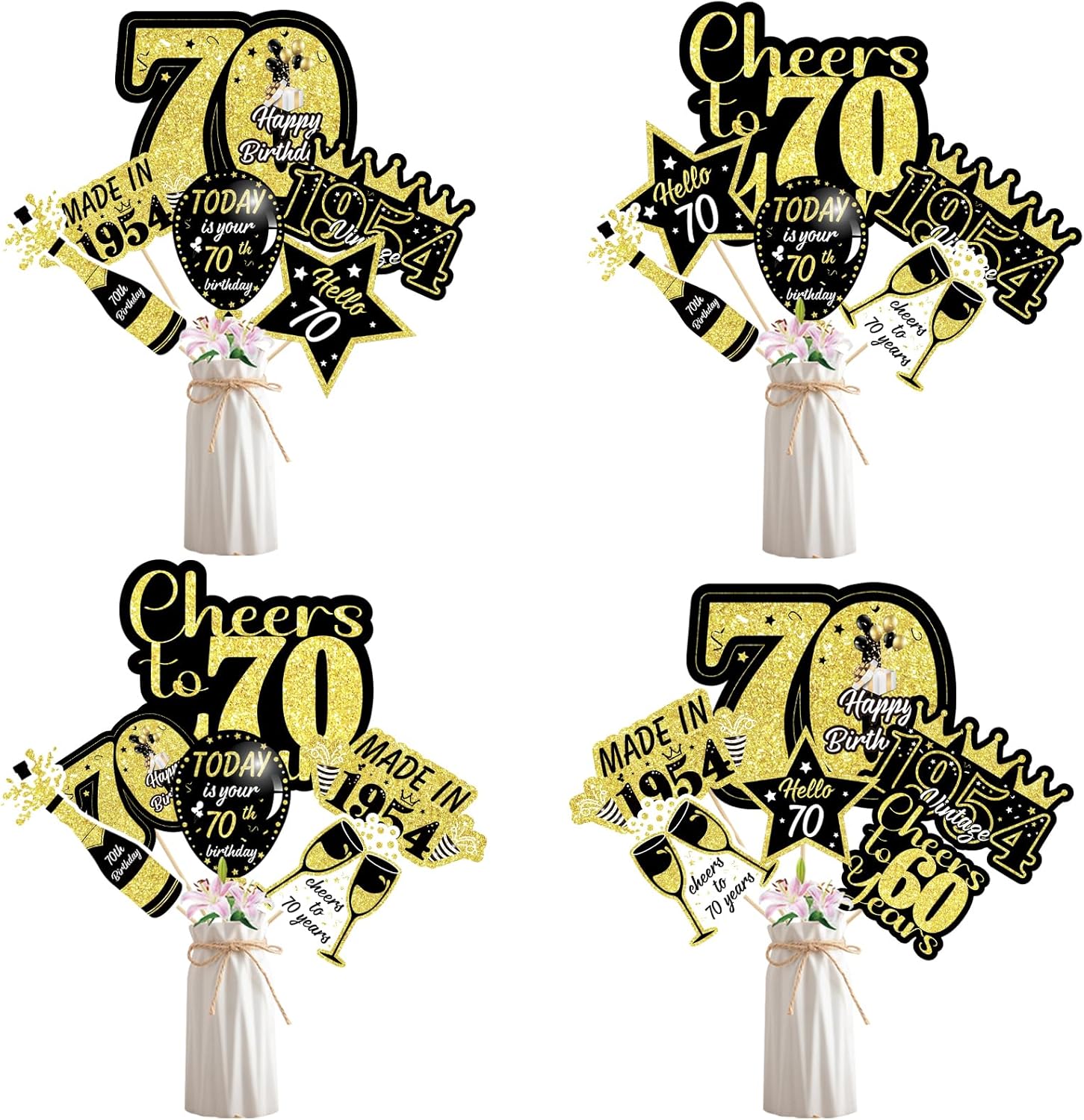 25 Pcs 70th Birthday Centerpieces Happy 70th Birthday Black Gold 