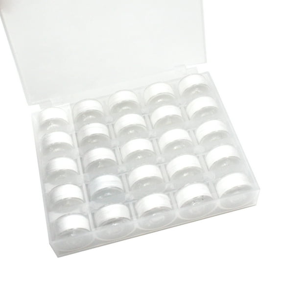 25 pcs Black Bobbin Thread, Sewing Thread Bobbins with Clear Storage Plastic Case Box Compatible with Brother Singer Embroidery BabyLock Janome Singer, 60WTWhite