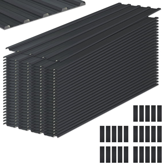 25 pcs Metal Roof Panels 176.5 ft² Galvanized Steel Corrugated Tin Roofing Panels Gazebo Top Cover Sheds, Garages, Stables and Mobile Homes Replacement for Patio Outdoor Garden, Black