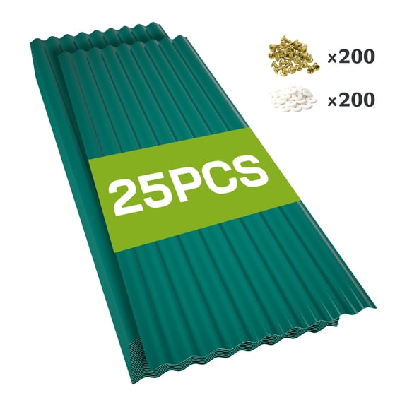 25 pcs Plastic Roof Panels, 216 sq ft Corrugated Roofing Panels Gazebo Top Cover Sheds, Garages, Stables and Mobile Homes Replacement for Patio Outdoor Garden, Green