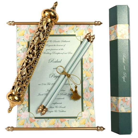 25 pcs Set- Multi Color Scroll Invitation, Rich, Elegant, Anniversary, Engagement, Bridal Shower, Indian, Muslim, Christian, Mezuzah, Mitzvah, Scroll Case, Scrolls