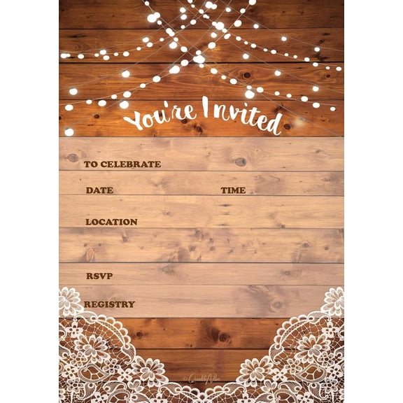 25 rustic invitations & 25 envelopes for wedding, bridal shower, birthdays, engagements, bachelorettes This barn rustic invite style is also great for housewarming, retirement & rehersal parties.