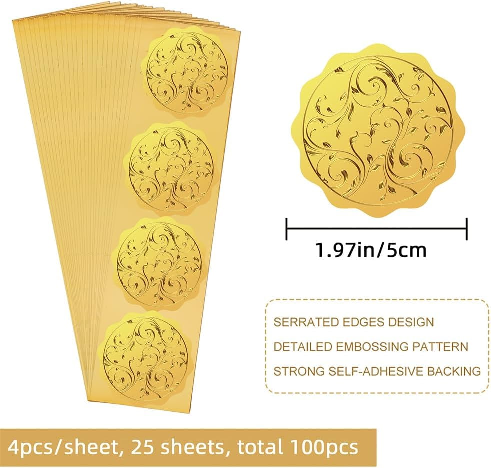 25 sheet 100PCS 2inch Vine Gold Foil Certificate Seals Gold Embossed ...