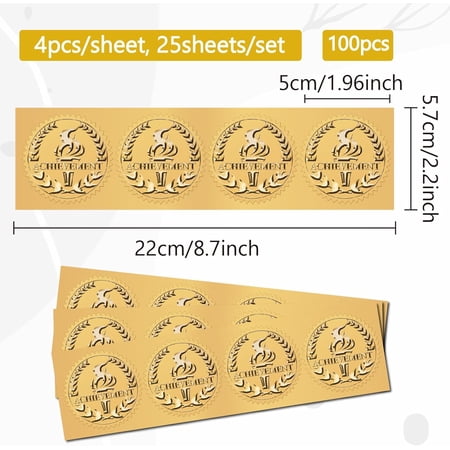 25 sheet Torch Achievement Gold Foil Certificates Embossed Stickers 2" Self Adhesive Envelopes Seals Round Labels for Award Wedding Invitation Graduation Corporate Diplomas Gift Wrapping Decor