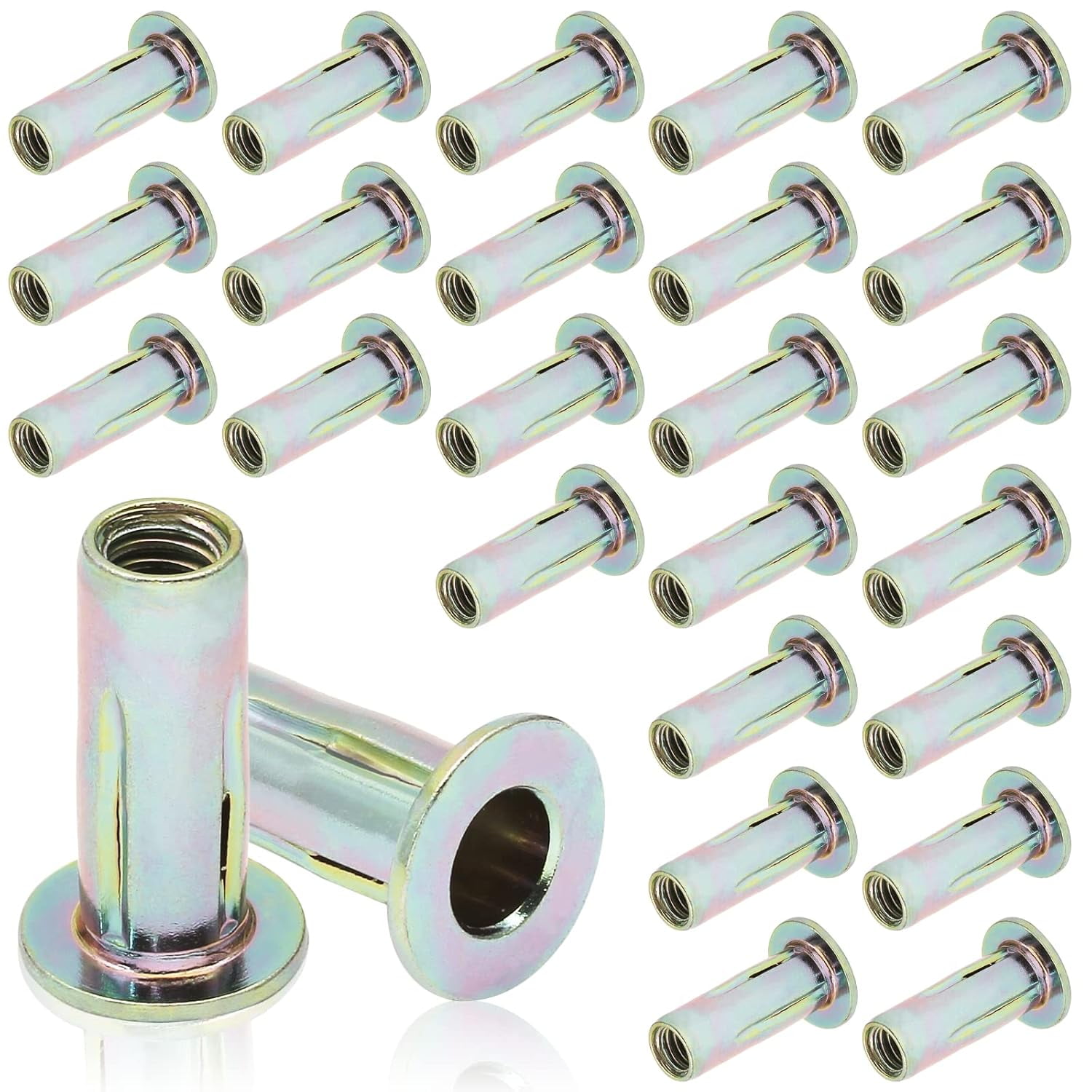 25Pcs Steel Multi Grip Rivet Nuts Pre Bulbed Shank Zinc-Plated Flat Head Threaded Insert Nut Construction Fasteners for Industrial (5/16-18)