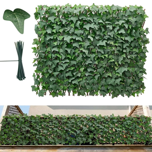 25 x 126 in Expandable Fence Privacy Screen Artificial Plant Wall Realistic Artificial Ivy Panel with 50 Zip Ties Decorative Faux Greenery Backdrop Hedges for Balcony Patio Outdoor