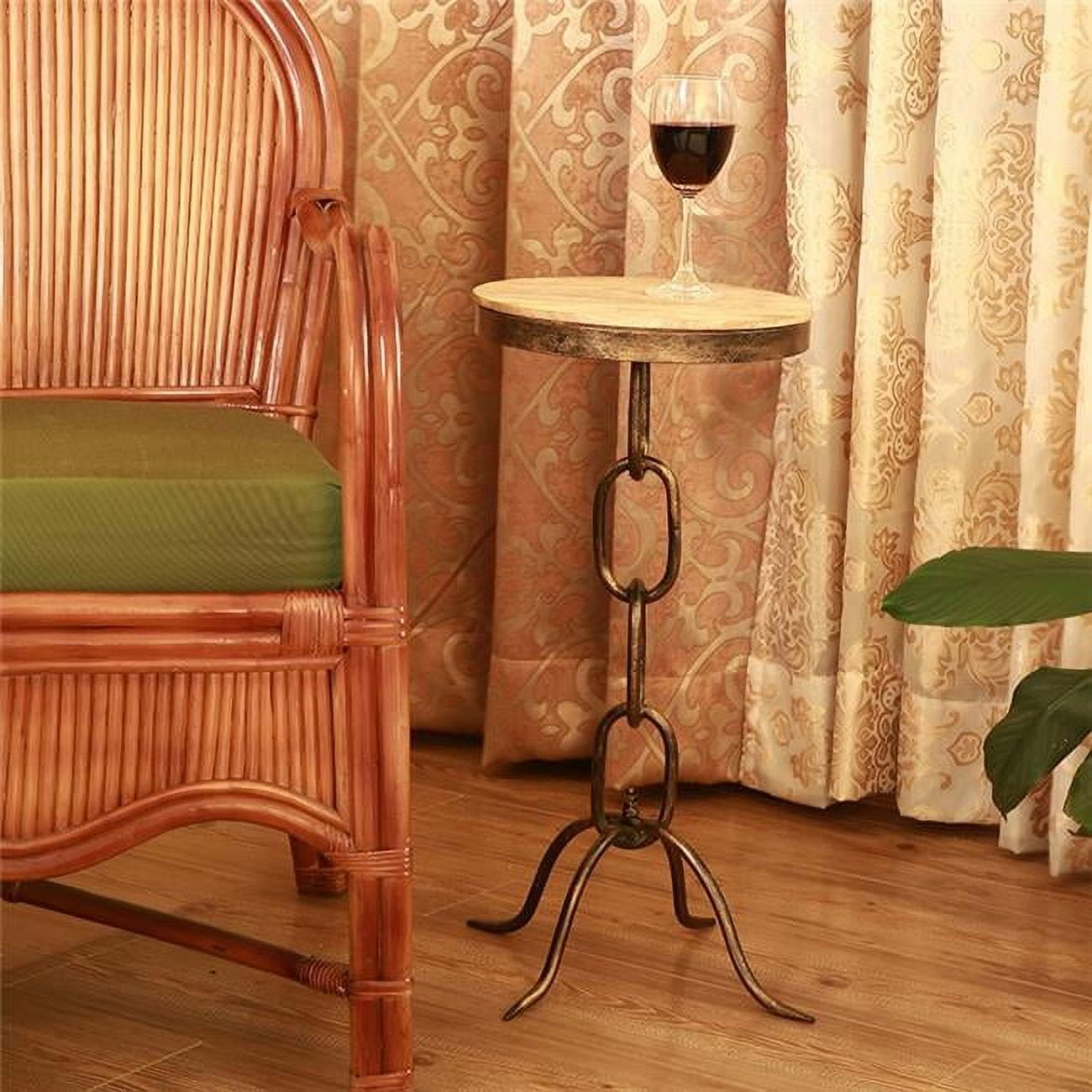 Antique Bronze and Natural Mango Wood 15" Round End Table