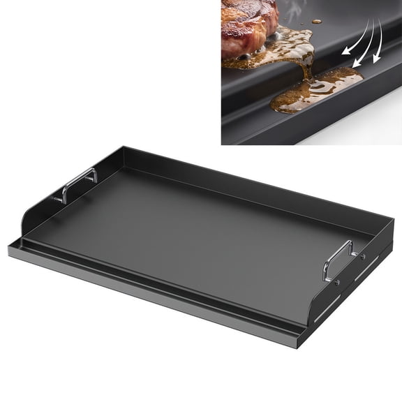 25" x 16" Pre-Seasoned Non-stick Cast Iron Griddle, Thick Cast Iron Baking Pan, Universal Flat Top Griddle with Detachable Side Handle, Grease Groove & High Sidewalls, for Parties Camping Tailgating