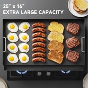 25" x 16" Pre-Seasoned Non-stick Cast Iron Griddle, Thick Cast Iron Baking Pan, Universal Flat Top Griddle with Detachable Side Handle, for Parties, Camping & Tailgating-Black