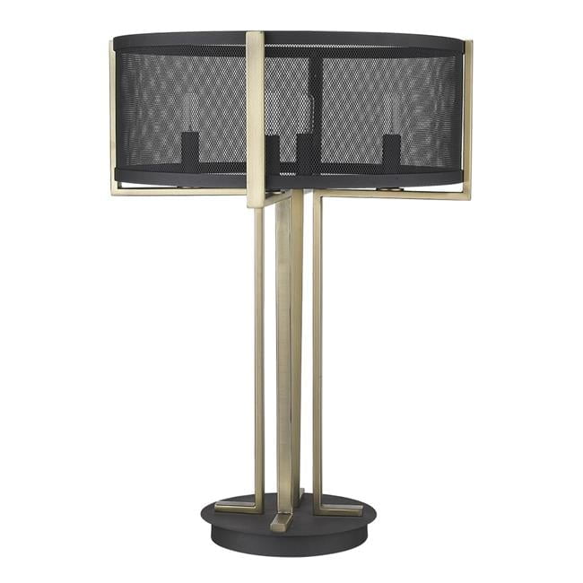 Sleek Matte Black Metal 4-Light Column Table Lamp with Drum Shade