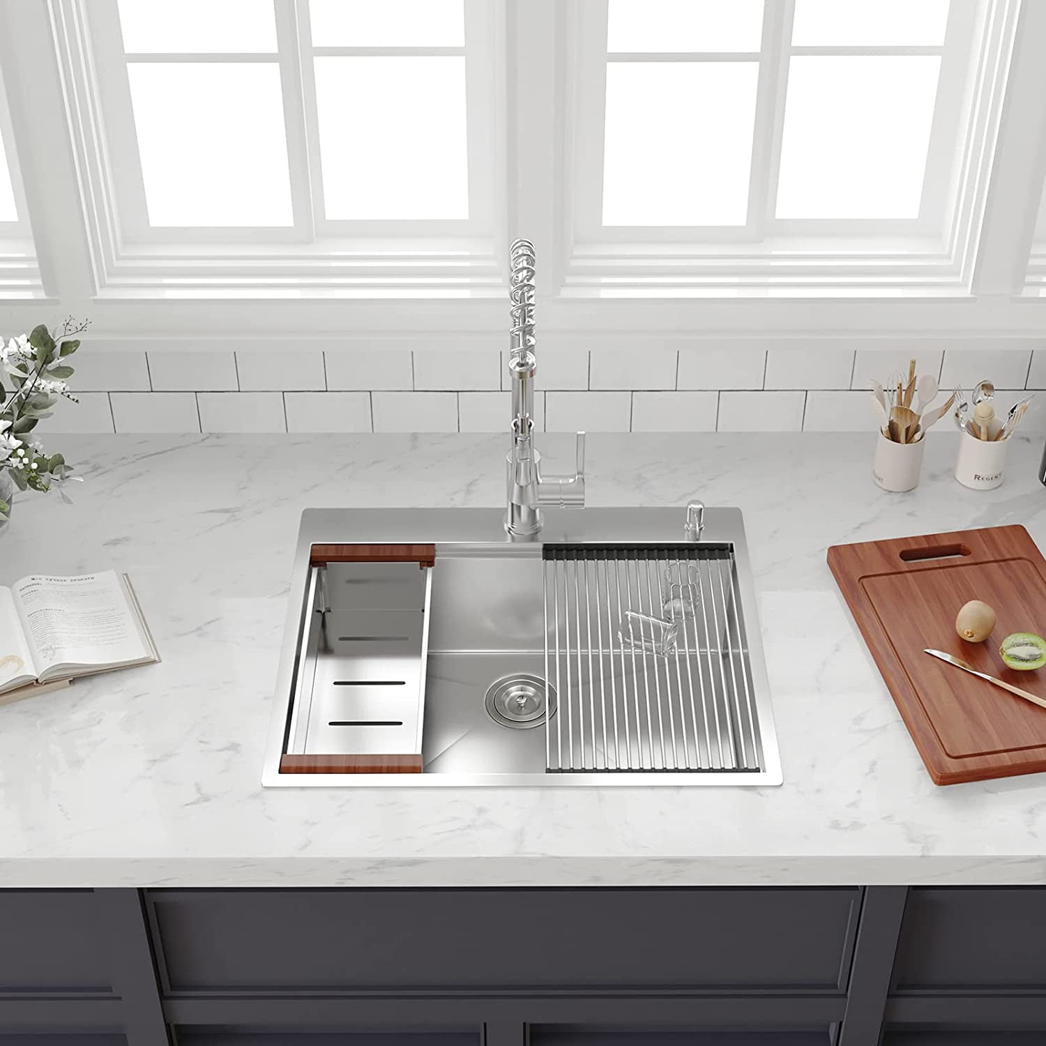 25-26 SPビンディング　BASE + Mサイズ 25 x 22 inch Drop-in Kitchen Sink, Handmade Workstation Kitchen