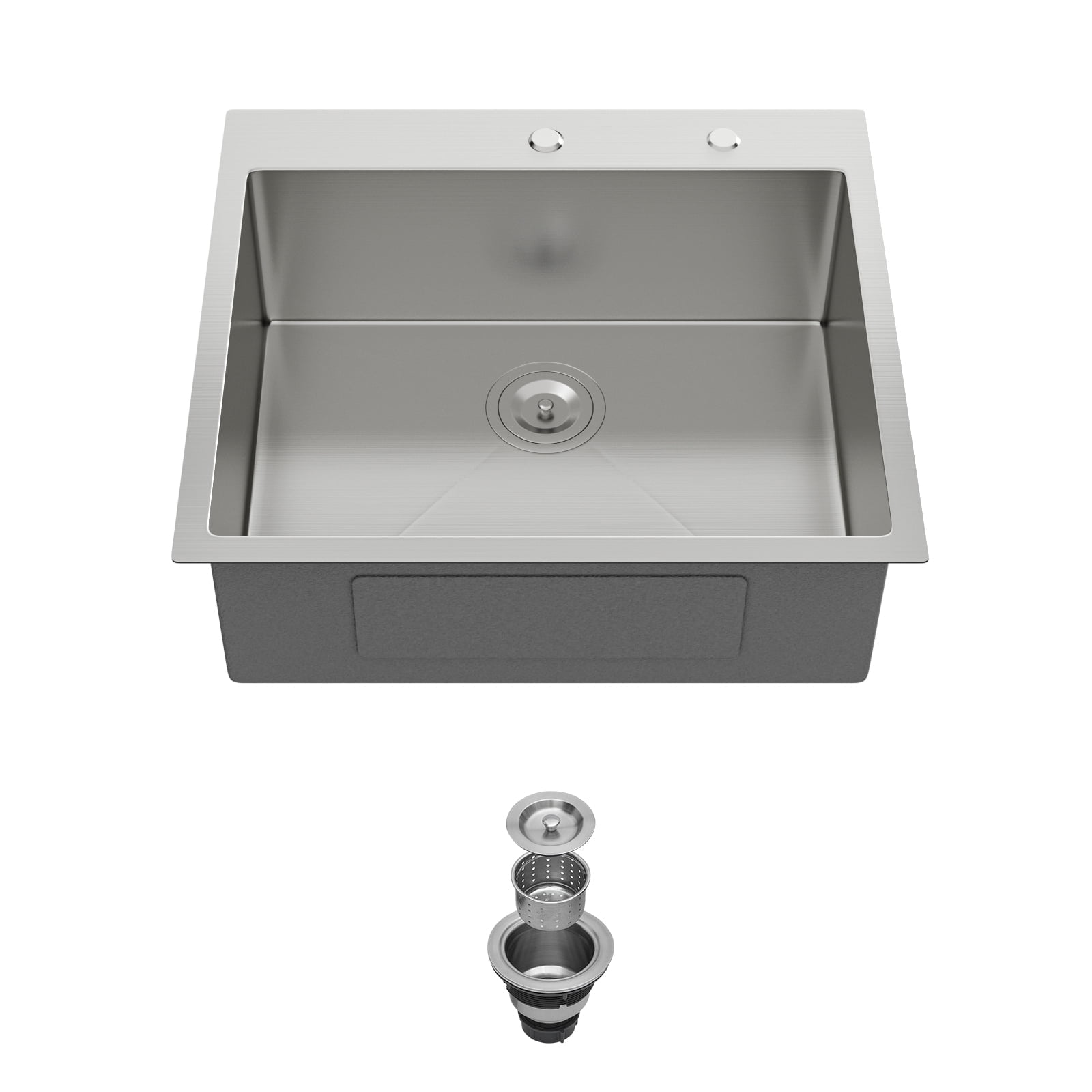 METAFLOWX 25 x 22 x 9 inch Kitchen Sink Drop In 16 Gauge Stainless Steel 25" Single Bowl Topmount Kitchen Sink Basin with Drain Assembly