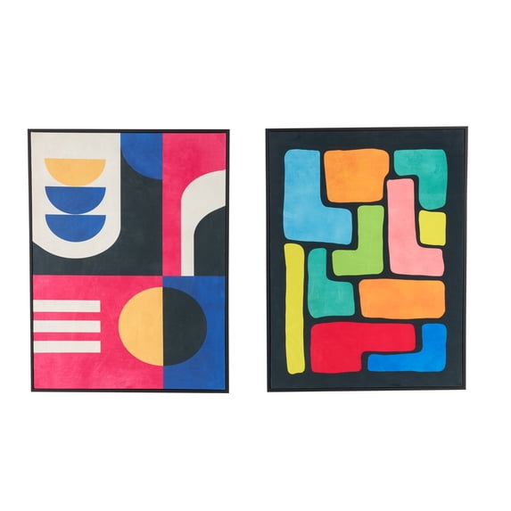25" x 33" Geometric Framed Wall Art with Black Frame, by DecMode (2 Count)