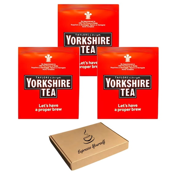 25 x Yorkshire Individually Wrapped & Tagged Tea Bags (25 pack) with Espresso Yourself Greeting Note | Letterbox Friendly | Perfect for Home, Office, and Travel | Premium Black Tea