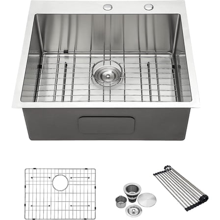 25"x22" Drop In Kitchen Sink Stainless Steel 16 Gauge Handmade Single Bowl Topmount Kitchen RV Bar Prep Deep Sink Basin
