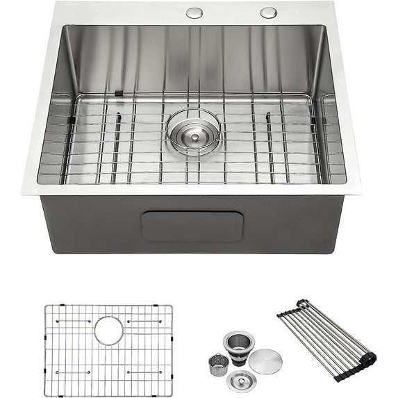 25"x22" Drop In Kitchen Sink Stainless Steel 16 Gauge Handmade Single Bowl Topmount Kitchen RV Bar Prep Deep Sink Basin