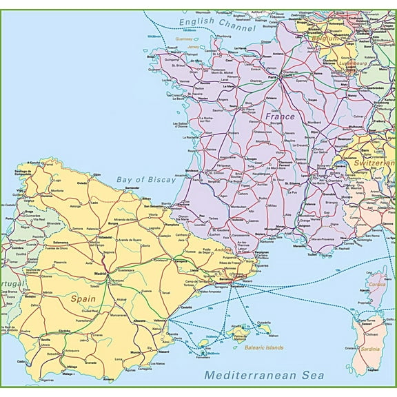 25"x24" Heavyweight Photo Paper Quality Poster: Map of Spain and France
