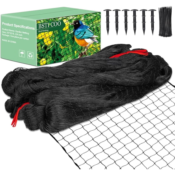 25'x25' Bird Netting for Chicken Coop, Nylon 3/4" Mesh Poultry Netting Chicken Net Roof Hawk, Aviary Net Deer Fence Pests Trellis Garden Nettings for Fruits Trees Plant