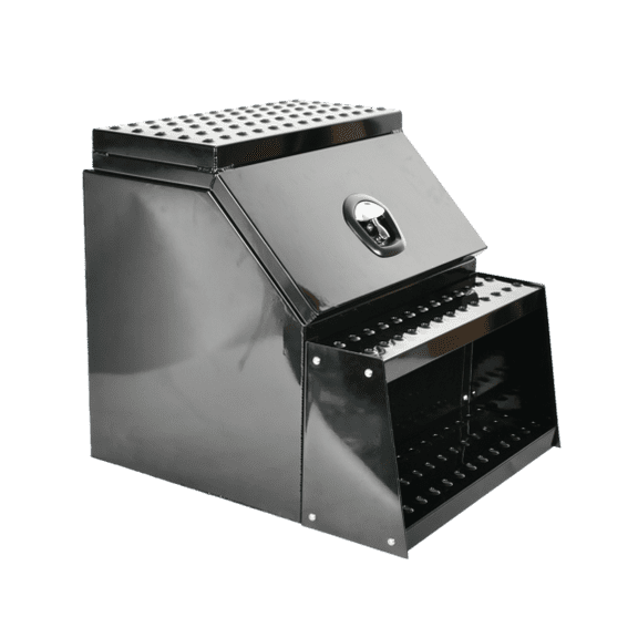 25"x28"x24" Aluminum Side Mount Semi Truck Tool Box with Saddle Step&Lock Black