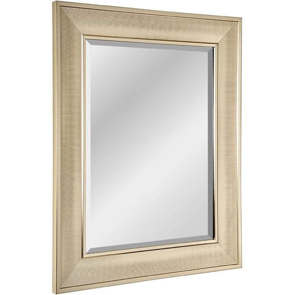 25"x31" Pave Textured Beveled Framed Wall Mirror, Decorative Rectangular Wall Mirrors for Bathroom Sink, Bedroom, Living Room, and Entryway, Champagne Gold
