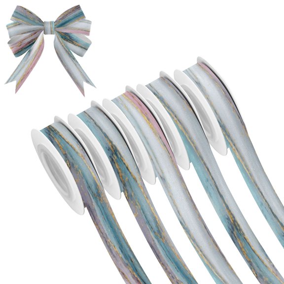 25-yard Christmas-Print Ribbon 5-Roll Pack Gift Wrapping/Holiday Decorations/DIY Crafts Cuttable Recyclable Design Beautiful Soft Marble Pattern
