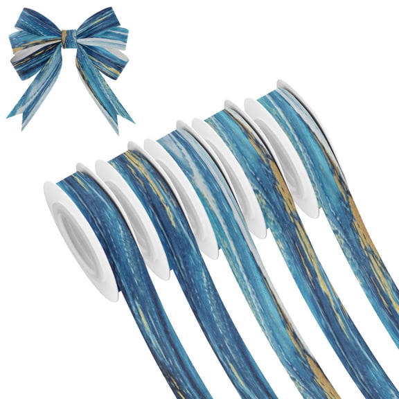 25-yard Christmas-Print Ribbon 5-Roll Pack Gift Wrapping/Holiday Decorations/DIY Crafts Cuttable Recyclable Design Blue Golden Fluid Marbled