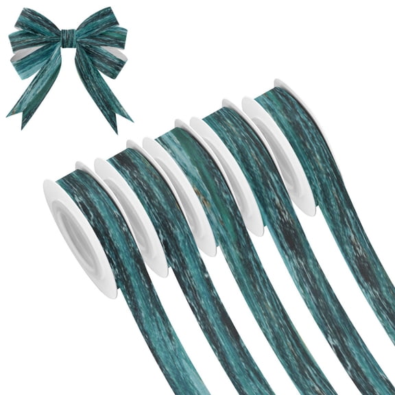 25-yard Christmas-Print Ribbon 5-Roll Pack Gift Wrapping/Holiday Decorations/DIY Crafts Cuttable Recyclable Design Blue Green Marbling