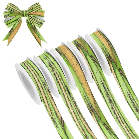 25-yard Christmas-Print Ribbon 5-Roll Pack Gift Wrapping/Holiday Decorations/DIY Crafts Cuttable Recyclable Design Cartoon Kiwi Fruit Patterns