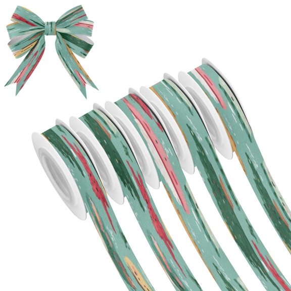25-yard Christmas-Print Ribbon 5-Roll Pack Gift Wrapping/Holiday Decorations/DIY Crafts Cuttable Recyclable Design Christmas Items