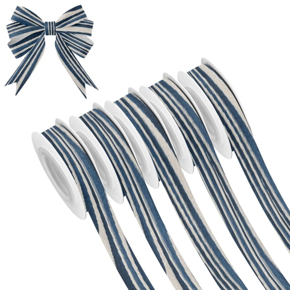 25-yard Christmas-Print Ribbon 5-Roll Pack Gift Wrapping/Holiday Decorations/DIY Crafts Cuttable Recyclable Design Dark Blue Zebra Stripes