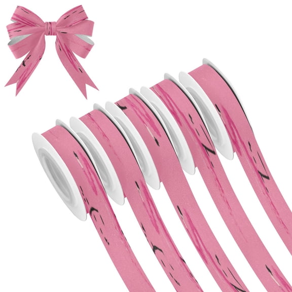 25-yard Christmas-Print Ribbon 5-Roll Pack Gift Wrapping/Holiday Decorations/DIY Crafts Cuttable Recyclable Design Flock Of Cartoon Flamingos