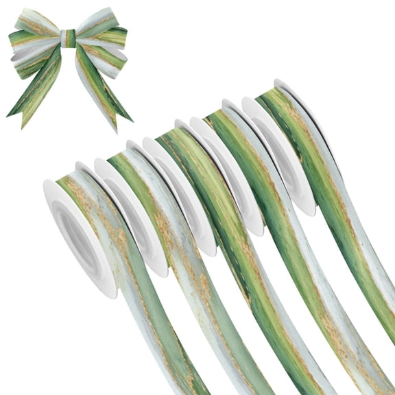 25-yard Christmas-Print Ribbon 5-Roll Pack Gift Wrapping/Holiday Decorations/DIY Crafts Cuttable Recyclable Design Fresh Golden-green Marble