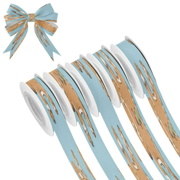 25-yard Christmas-Print Ribbon 5-Roll Pack Gift Wrapping/Holiday Decorations/DIY Crafts Cuttable Recyclable Design Gingerbread Man Pattern Blue
