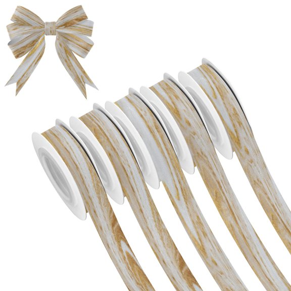 25-yard Christmas-Print Ribbon 5-Roll Pack Gift Wrapping/Holiday Decorations/DIY Crafts Cuttable Recyclable Design Golden Curved Marble