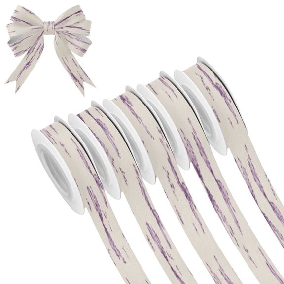 25-yard Christmas-Print Ribbon 5-Roll Pack Gift Wrapping/Holiday Decorations/DIY Crafts Cuttable Recyclable Design Pastel Lavender Bows