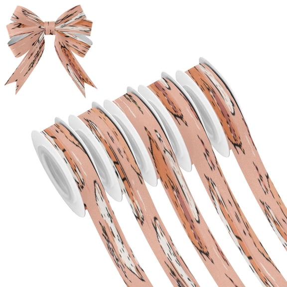 25-yard Christmas-Print Ribbon 5-Roll Pack Gift Wrapping/Holiday Decorations/DIY Crafts Cuttable Recyclable Design Pastel Shades Of Pink