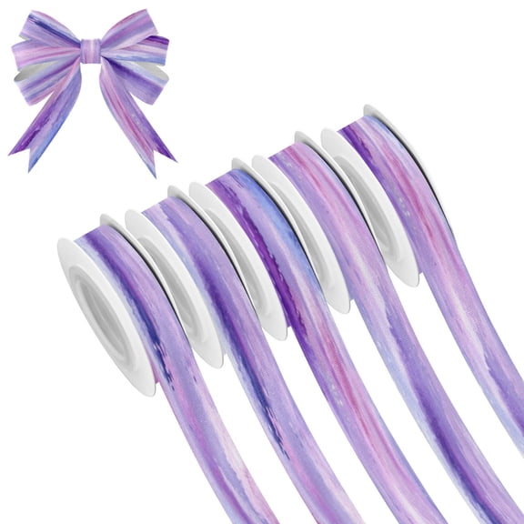 25-yard Christmas-Print Ribbon 5-Roll Pack Gift Wrapping/Holiday Decorations/DIY Crafts Cuttable Recyclable Design Pastel in Shades Of Purple