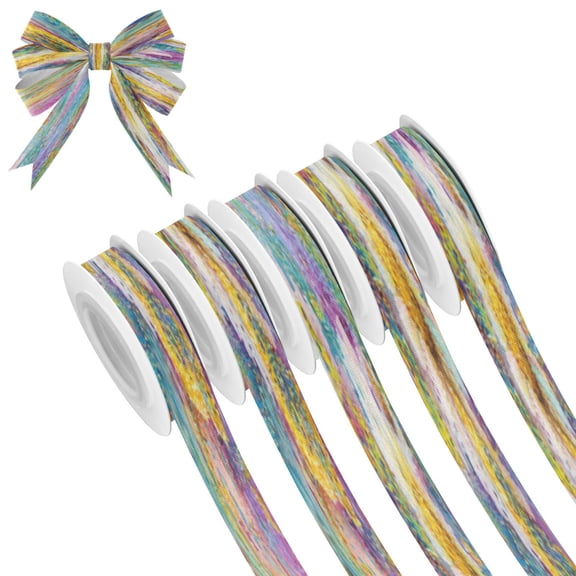 25-yard Christmas-Print Ribbon 5-Roll Pack Gift Wrapping/Holiday Decorations/DIY Crafts Cuttable Recyclable Design Peacock Feathers Art Pattern