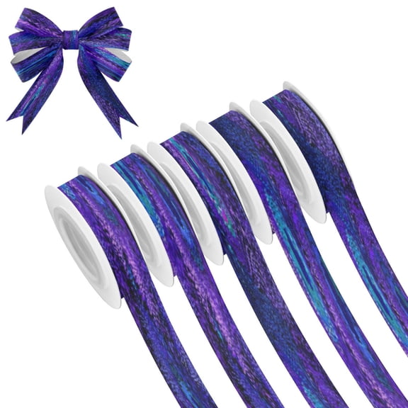 25-yard Christmas-Print Ribbon 5-Roll Pack Gift Wrapping/Holiday Decorations/DIY Crafts Cuttable Recyclable Design Peacock Feathers