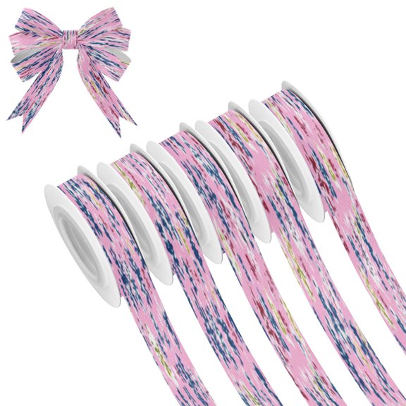 25-yard Christmas-Print Ribbon 5-Roll Pack Gift Wrapping/Holiday Decorations/DIY Crafts Cuttable Recyclable Design Pink Snowflakes Pattern