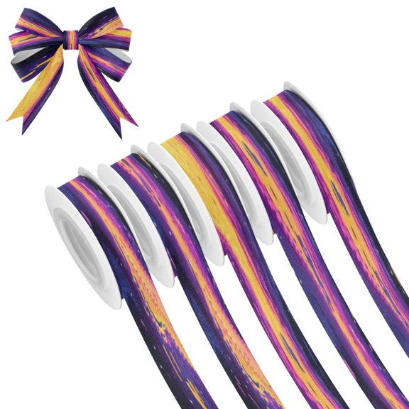 25-yard Christmas-Print Ribbon 5-Roll Pack Gift Wrapping/Holiday Decorations/DIY Crafts Cuttable Recyclable Design Psychedelic Colors Pattern