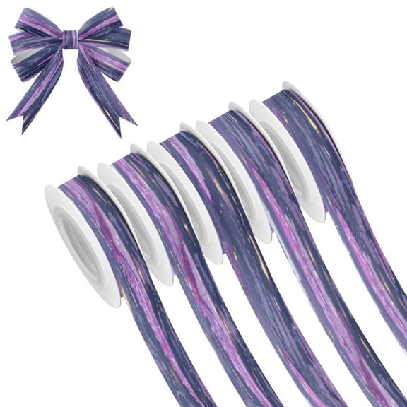 25-yard Christmas-Print Ribbon 5-Roll Pack Gift Wrapping/Holiday Decorations/DIY Crafts Cuttable Recyclable Design Purple Lilac Moths