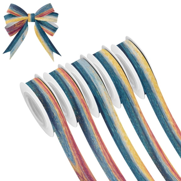 25-yard Christmas-Print Ribbon 5-Roll Pack Gift Wrapping/Holiday Decorations/DIY Crafts Cuttable Recyclable Design Rainbow-colored Sinuous Marble