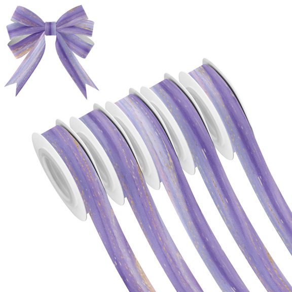 25-yard Christmas-Print Ribbon 5-Roll Pack Gift Wrapping/Holiday Decorations/DIY Crafts Cuttable Recyclable Design Soft Purple Marble Vortex