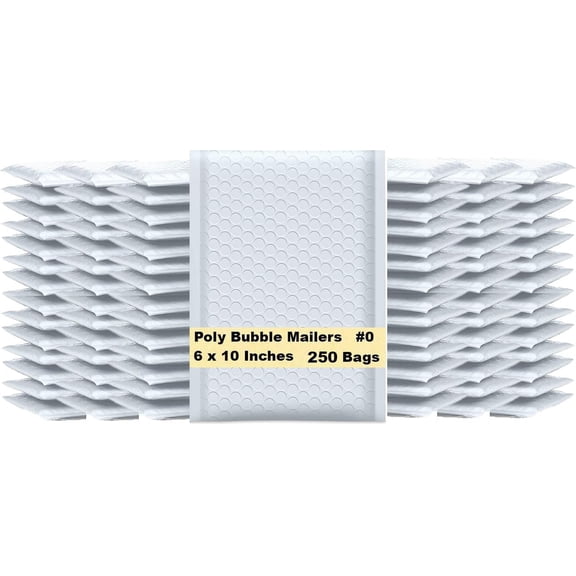 250 - #0 6x10 POLY BUBBLE MAILERS PADDED ENVELOPES, Total 250 Bags