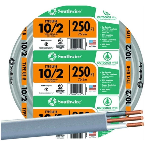 Southwire 10/2 W/G UF Cable - Copper, Gray - 250 Ft